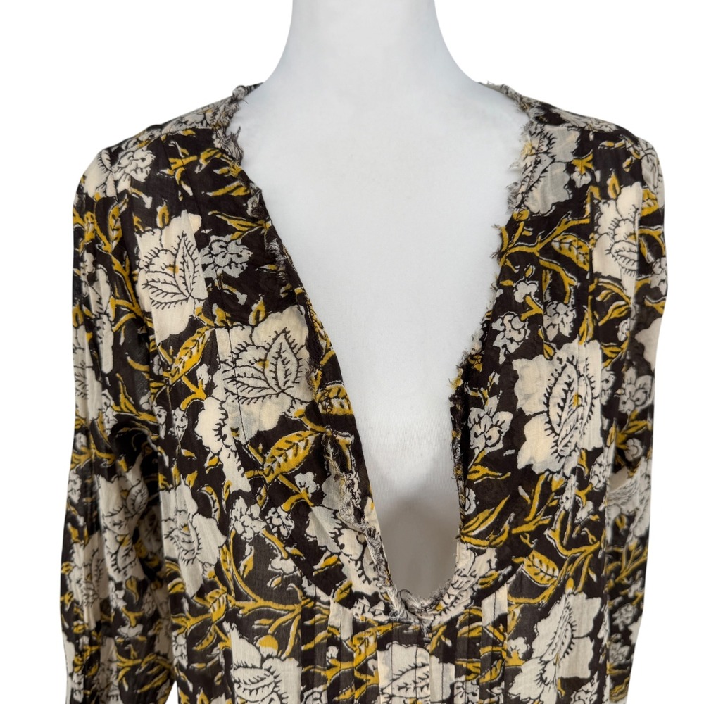 Natural Life Cotton Boho V-Neck Tunic Blouse Top Womens L/XL Brown Floral - Picture 3 of 8